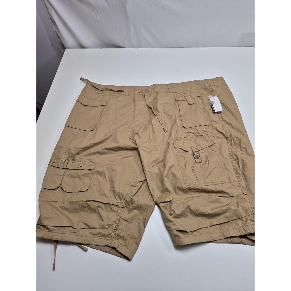Sean John Cargo Shorts Mens 54 Beige Canvas 14" Inseam Big & Tall Drawstring